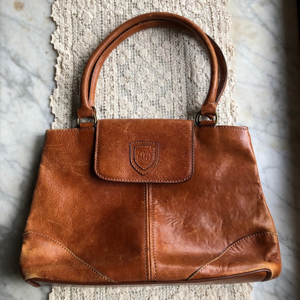 Vintage French Natural Leather Satchel Bag